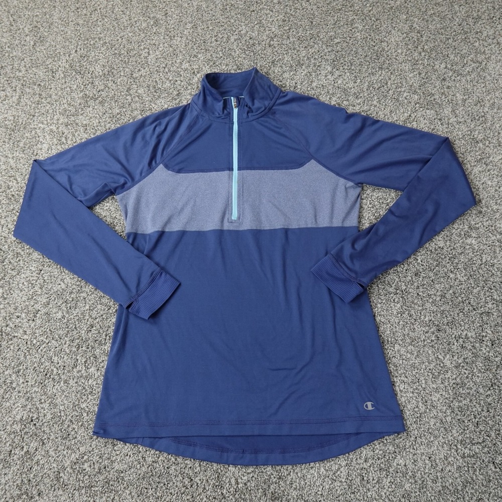 Champion Pullover Womens M Blue Lightweight 1/4 Zip Sweatshirt Athletic Stretch